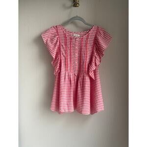 Red and White Gingham Max Studio Sleeveless Shirt - Size XL